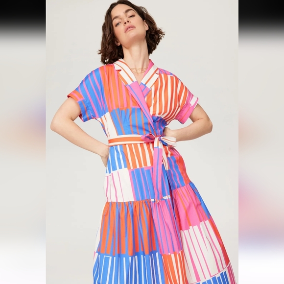 Hutch Rosen Pink Blue Stripe Wrap Dress Size S - Picture 3 of 8